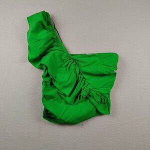 Zara Green Single Shoulder Crop Top Ruffle Stretch Sz Medium